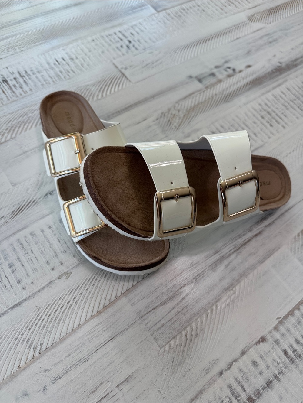 Madden Girl White Patent Double-Buckle Slide Sandals